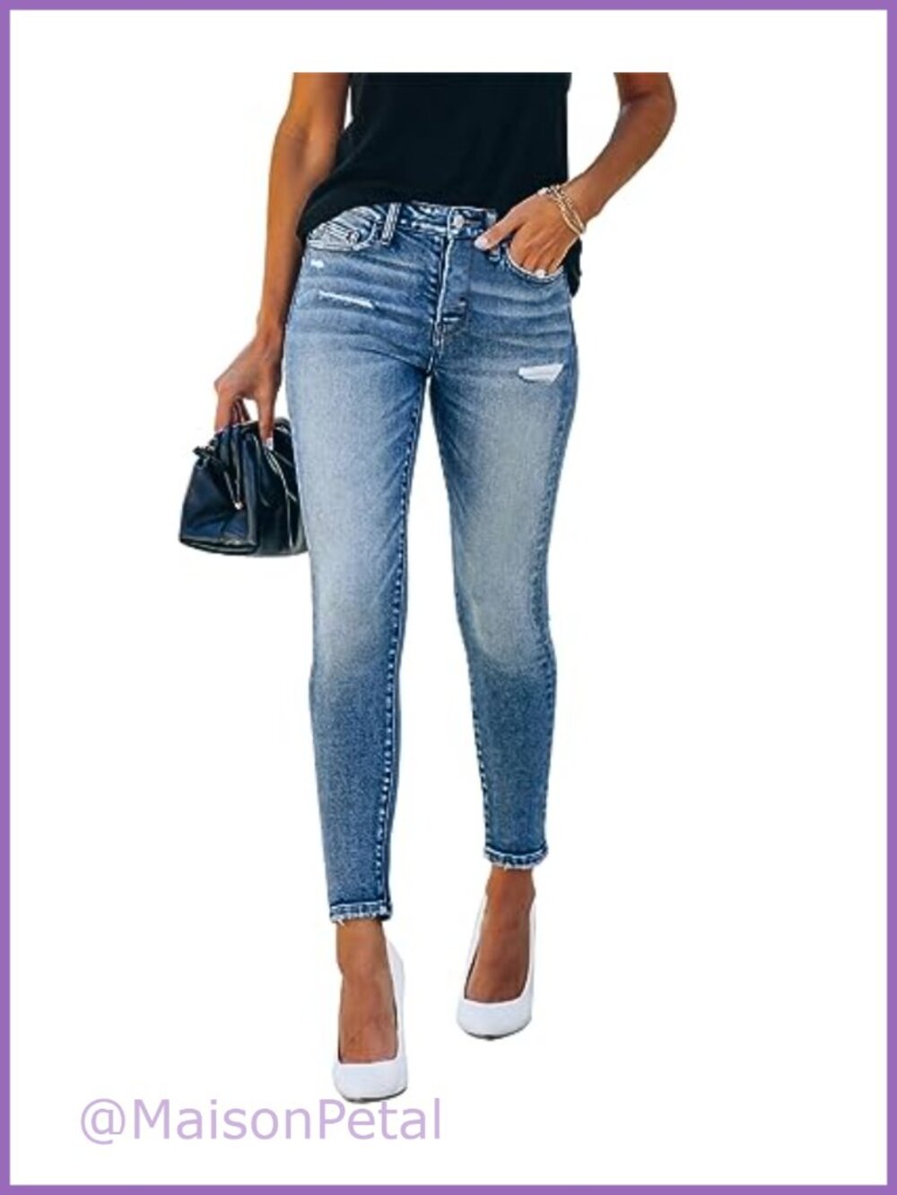 KUNMI Women's Ripped Skinny Jeans Distressed Stretchy Denim Pants